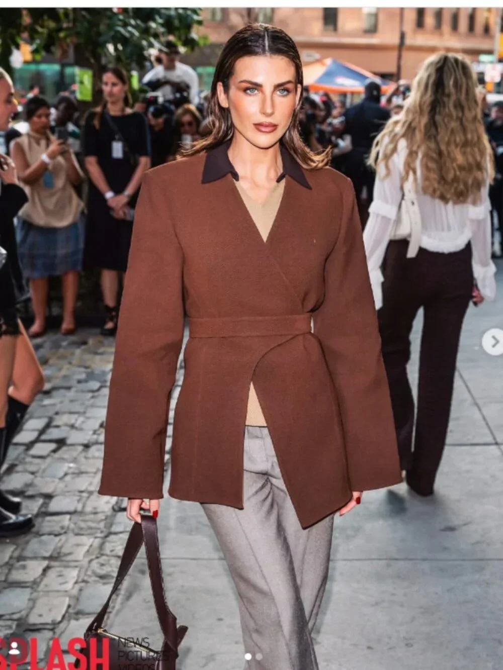 Tory Burch Women's Brown Asymmetrical Pique Wrap Belted Jacket Blazer 4